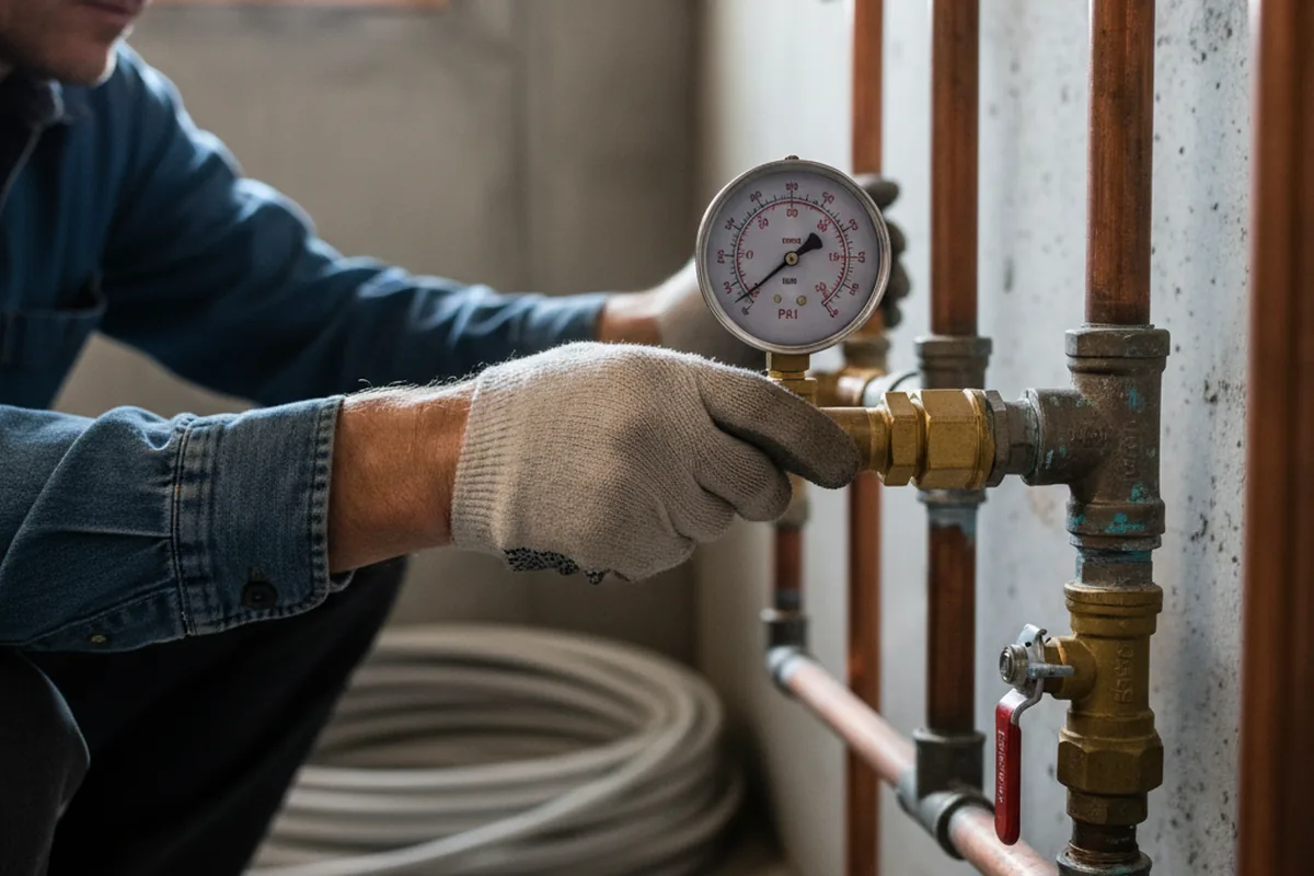 Pressure testing a repaired line during Water Line Repair in Yoder